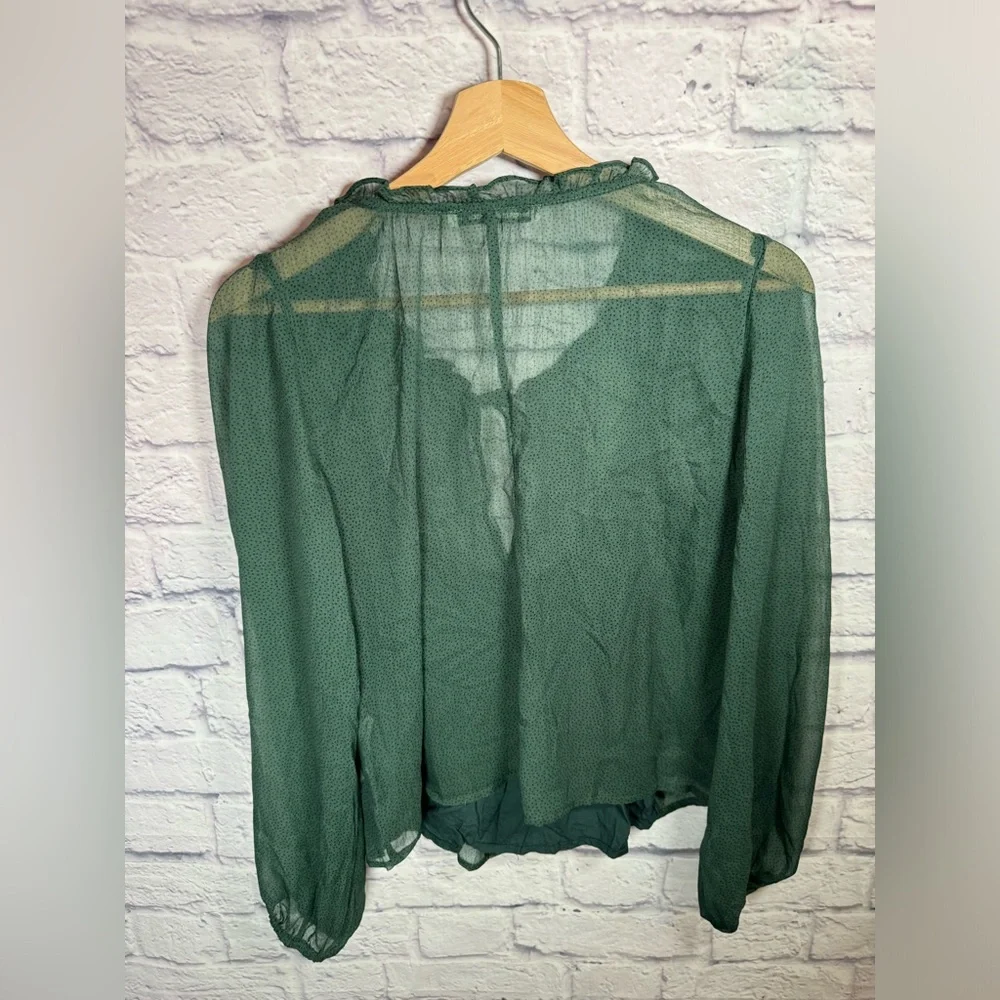 Abercrombie & Fitch puff sleeve blouse, deep green sheer women’s size small‎